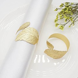 Gold Leaf Napkin Rings Set of 6, Leaves Napkin Rings for Table Setting, Metal Leaf Napkin Holder Rings for Holiday Party,Wedding , Banquet, Formal or Casual Dinning Table Decor (Gold)