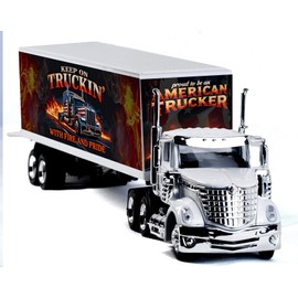 Shop72 1:43 Scale Diecast Long Hauler International Lonestar Semi Truck – Toy Truck with Trailer, 18 Wheeler Toy Truck, Keep on Truckin,