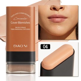(Time-saving Makeup) LiangNiShi Foundation Stick with Brush, High Cover, Natural Cover. Naturally conceals pores, dullness and stains. Sweat resistant, not easy to collapse, dry skin (4# Tan)