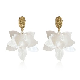 Solighter Resin Acrylic Flower Dangle Earrings for Women Bohemian Large Flower Stud Earrings Statement Floral Earrings Jewelry (White)