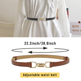 Feelorna 2 Pack Skinny Leather Belts for Women, Adjustable Thin Waist Belts with Gold Buckle Fashion Slim Belts for Dress Jeans Pants (Black, White)