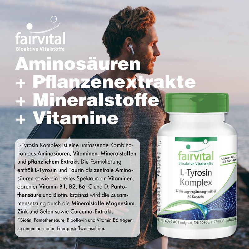 fairvital L-tyrosine complex, 60 capsules, 13 vital substances per capsule,