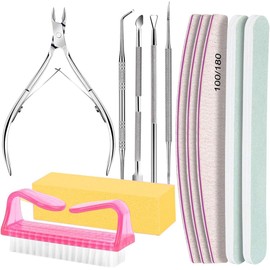 Kit de Manicura Profesional 12 Piezas, Kit de Uñas con Limas para Uñas 100/180, Cepillo Limpiador, Alicate y Empujador para Cutículas, Bloque Pulidor, Herramientas Manicure Pedicure