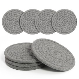 Coasters Set of 4 for Drinks, Cotton Woven 4 Colors Absorbent Boho Coasters for Home Decor Cups - Hot or Cold Drink Thickened (Light Grey)