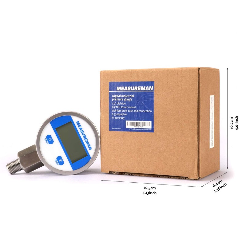MEASUREMAN 2-1/2" dial, Digital Industrial Pressure Gauge with 1/4" NPT