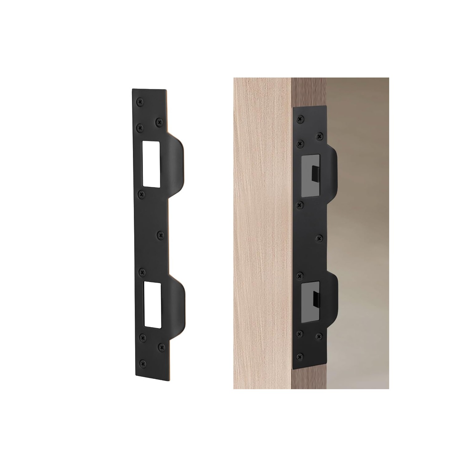 MOSECYOU Door Latch Guard Plate 7" With 1" Offset - Satin Nickel, Heavy Duty Outswing Door Security Protector For Deadbolt & Knob