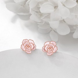 ONEFINITY Rose Flower Stud Earrings Rose Gold-Plated 925 Sterling Silver Rose Flower Jewellery Gifts for Women, Sterling Silver, No Gemstone