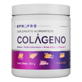 Colágeno Hidrolizado en Polvo con Vitamina C Ácido Hialurónico | Para Piel y Cabello | Sabor Fresa 360g BPN PRO