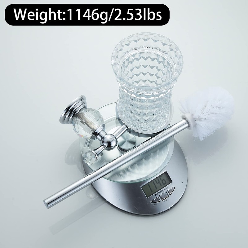 WOLIBEER Crystal Toilet Brush Holder, Chrome Toilet Cup Set with