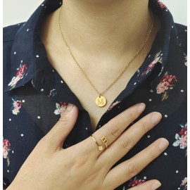 AJRUIER Chain Coin for Women, Gold Stainless Steel Initials Alphabet Letter A-Z Pair Heart Pendant Necklace Jewellery I Letter Chain with Letter, Stainless Steel