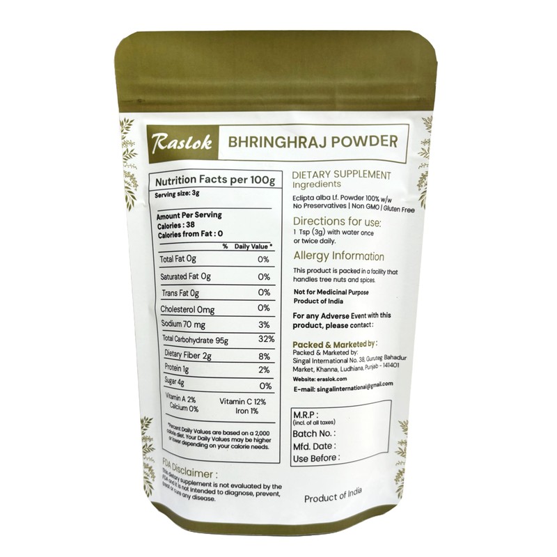 Raslok Pure Bhringraj Powder | Pure Bhringaraj Eclipta Alba Powder