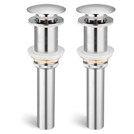 KES Sink Drain Pop Up Drain Without Overflow, Bathroom Sink Stopper for Vessel Vanity Sink 2 Pack Polished Chrome, All Metal Rustproof Brass and 304 Stainless Steel, S2008D-CH-P2