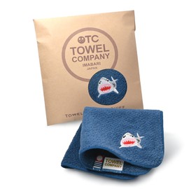 TOWEL COMPANY Imabari Towel Handkerchief, 8.7 x 8.7 inches (22 x 22 cm), Gift, Embroidery, Aquarium Life, Aquarium (Shark (Bronze Blue))