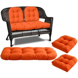 DVUAY Wicker Chair Cushions 3 Piece Set, Waterproof Outdoor Cushions for Patio Furniture, Loveseat and U-Shaped Wicker Furniture Cushions, Orange