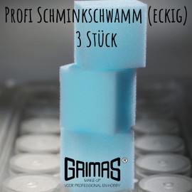 Grimas Professional Makeup Sponges, Rectangular, 4 x 4 x 3 cm, Pack of 3, Super Absorbent, Versatile for All Types of Makeup, Reusable