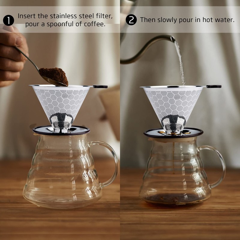 FOXAS Pour Over Coffee Filter Dripper, Reusable Stainless Steel Metal