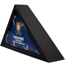 Basic Fundamentals BF Flag Shadow Box - Rectangular Wooden Flag Case - 25 x 12.75 Inches - Black (Design 4) - Veteran Flag Display Case