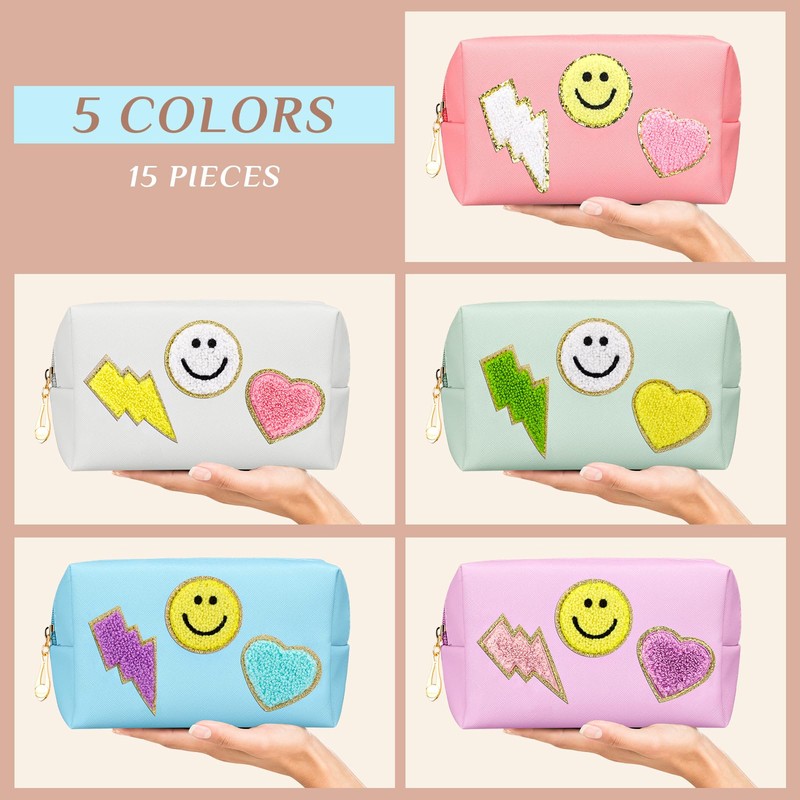 Silkfly 15 Pcs Preppy Patch Makeup Bag Bulk Chenille Letters