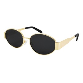 JiSoo Oval Polarised Sunglasses Womens - Retro Gold Sunglasses Vintage 90s Sun Glass Women, Black