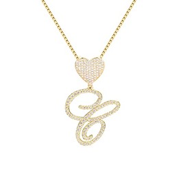 BLBLJERY Gold Initial Necklaces for Women Diamond Heart Initial Necklace Cubic Zirconia Initial Pendant Iced Out Letter Necklace C