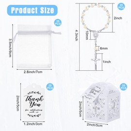 100 Pieces Rosaries Baptism Sets Including 25 Pcs Mini Rosary 25 Pcs Cross Favor Boxes 25 Pcs Organza Gift Bags and 25 Pcs Thank You Kraft Tags Guest Return Gifts for Baby Shower Wedding Decor
