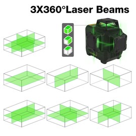 Mountlaser Laser Level 360 Self Leveling,3x360° Cross Line Laser for Construction and Picture Hanging, 12 Green Laser Level Tool with 5200 mAh Rechargeable Battery & Hard Carry Case