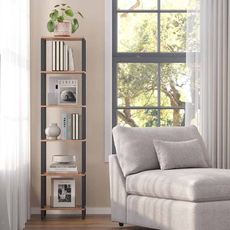 TUTOTAK Bookshelf, 6-Tier Tall Book Shelf, Narrow Bookcase for Small