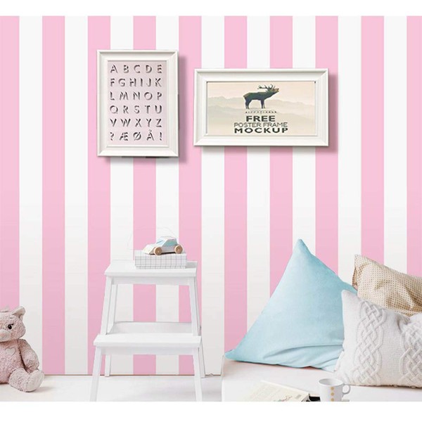 Self Adhesive Vinyl Pink and White Stripe Peel and Stick