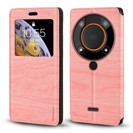 Shantime Viewable Window Leather Flip Case Compatible with AGM G1 Pro, Elegant Design Clear Display Invisible Magnetic Cover and Card Slot(Pink)