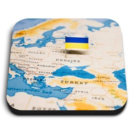 1 x Square MDF Fridge Magnet - World Map Ukraine Flag Kiev Travel 46472