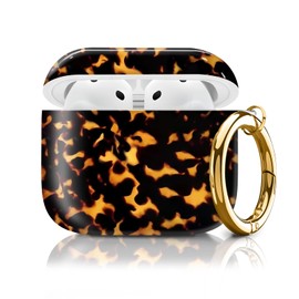 Compatible with AirPods 4th Generation Case 2024, Shockproof Cover with Golden Buckle for Women & Girls, Protective Anti-Drop Design(Cute Luxury Leopard)