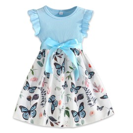 Kilrygh Toddler Girls Dress, Ruffle Sleeveless Summer Baby Girl Fashion Dresses 3-4Y Blue