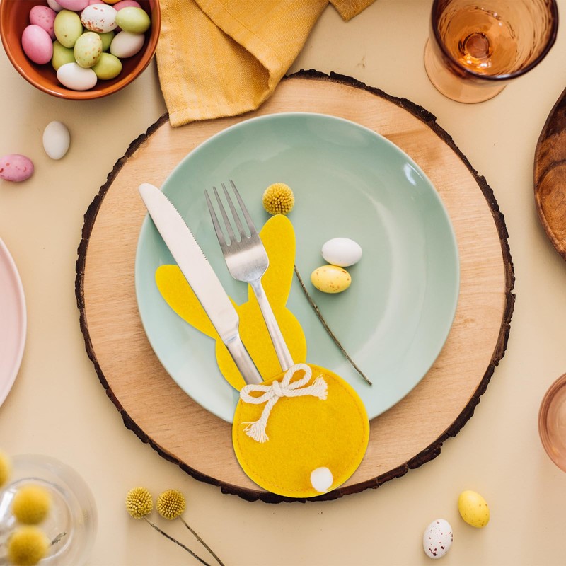 SilverChry 12 Pieces Cutlery Holder Easter Bunny Cutlery Bag Felt