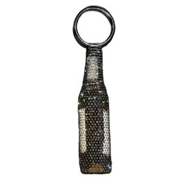 WOFALO store Stylish Resin Handle Wine Bottle Bag with Marble-Pattern Handle - Mesh Pouch with Rhinestones, Stylish for Picnics, Beach, Daily Use, Elegant Wine Bottle Gift Bags (Black)