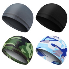 4Pcs Wave Cap for Men Silky Durags Elastic Band Wave Caps for 360 540 720 Waves Soft Breathable Satin Durag Unisex Adults Kids Skullies Beanies Hats Shower Cap(Black, Dark Gray, Green, Sky Blue)