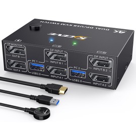 8K USB 3.0 Displayport KVM Switch 2 Monitors 2 Computers 8K@30Hz 4K@144Hz,Camgeet Dual Monitor Displayport 1.4 KVM Switches with 4 USB 3.0 Port for USB Device,Wired Remote and 4 Cables Included