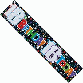 Happy 18th Birthday Party Banner Age 18 Decoration Garland Black With Rainbow Stars Male Female Recyclable Eco Friendly Holographic Shiny Sparkly Party Banner