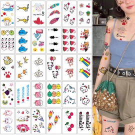 30 Sheets Kids Temporary Tattoos Colored for Little Girls Boys Baby 3D Cute Funny Waterproof Fake Tattoo Stickers for Face Body Arm Art(S30 O)
