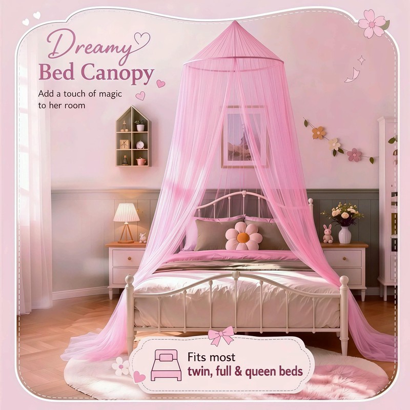Pink Bed Canopy for Girls, Mosquito Netting for Bedroom, Bed