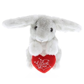 DolliBu I Love You Gray Sitting Rabbit Plush - Cute Stuffed Animal with Heart and with Name Personalization for Valentines, Anniversary, Romantic Date, Gift - 6.5 Inches