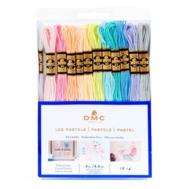 DMC - Mouliné Yarn Pack Pastel, 100% Cotton, 12 Strands Mouliné Spécial Art. 117MC, Each 4 m Long, Made in France