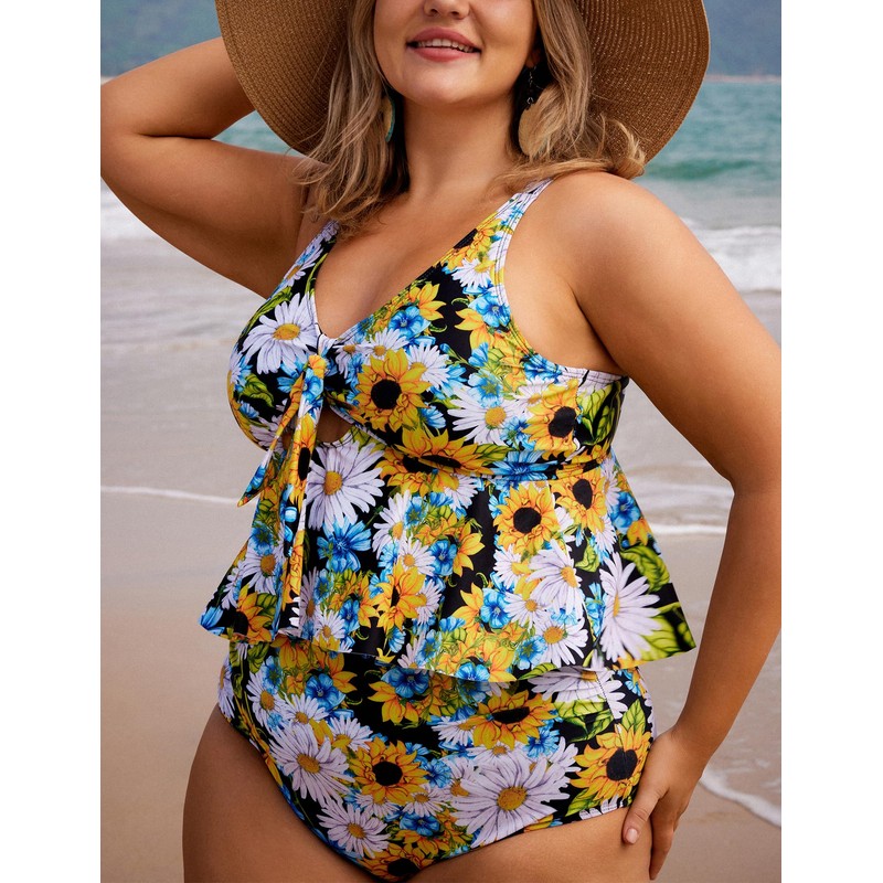 Hanna Nikole Women's Ruffle Bikini Swimsuit High Waisted Bottom Plus