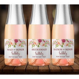 Bridesmaid Proposal ● Set of 8 ● Bridesmaid Mini Champagne Labels, Bridesmaid Ask, Wedding Wine Labels, Maid of Honor Ask, Matron of Honor Proposal, Floral Bridal Party Ask, Weatherproof, M900-ASK1-8