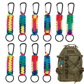 Pack of 10 Key Rings with Carabiner, Outdoor Lanyard Key Rings, Paracord Keyring, Colourful Keyring, Multifunctional Pendant for Outdoor Climbing, Camping, Hiking, Backpacking