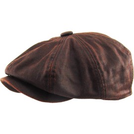 KBL-110 COP L/XL PU Leather Button Top Ascot Ivy Newsboy Hat Driving Golf Cap Gatsby Cabbie