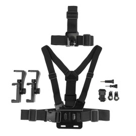 MOJOGEAR A02 Head and Chest Strap Set for Go Pro and Smartphone - Attach to Chest or Head - Includes Phone Holder - Black