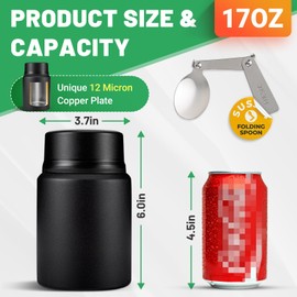 Charcy 17oz Thermo for Hot Food, Soup Thermo Food Container for Lunch Box with Folding Spoon ZB - Black