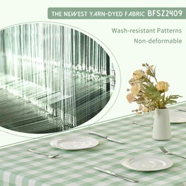BALCONY & FALCON Rectangular Checkered Tablecloth Waterproof Washable Gingham Reversible Table Cloth for Outdoor Picnic Kitchen Holiday Buffet Banquet Easter Party (Light Green, 55 x 95 inch)