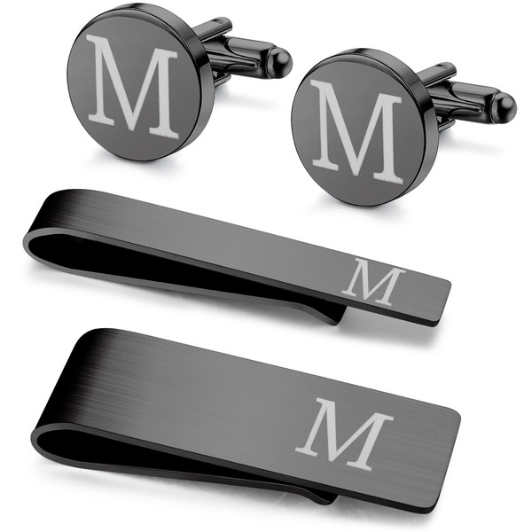 Drperfect 4 PCS Initial Cufflinks and Tie Clips for Men