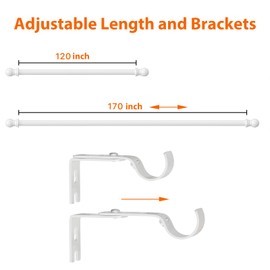 Extra Long Curtain Rods 120-inch to 170-inch, Heavy Duty 1 inch Curtain Rods for Windows Easy Install, Adjustable Metal Thick Drapery Rod for Bedroom, Patio, Living Room, White